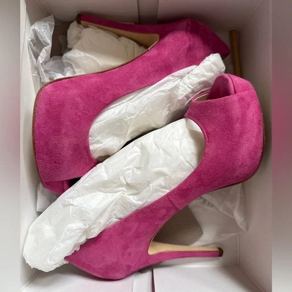 Barney’s New York Pink Suede Peep-Toe Heels - Picture 3 of 8